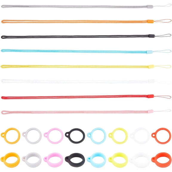 32PCS 8 Colors Necklace Lanyard Set Including 16Pcs 13mm Diameter Nonslip Rubber Rings Loop Band 16Pcs Loss-Proof Pendant Necklace Lanyard String Holder for Pens Protective Office Keychains making