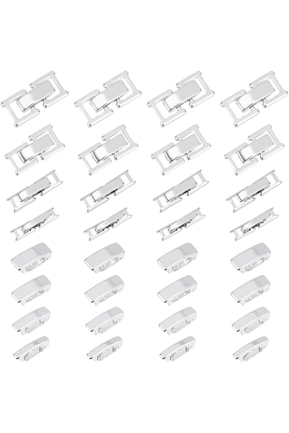 32PCS 8Styles Brass Fold Over Clasps Silver Watch Band Clasps Bracelet Jewelry Extender Foldover Extension Clasps Closure End Caps for Jewelry DIY