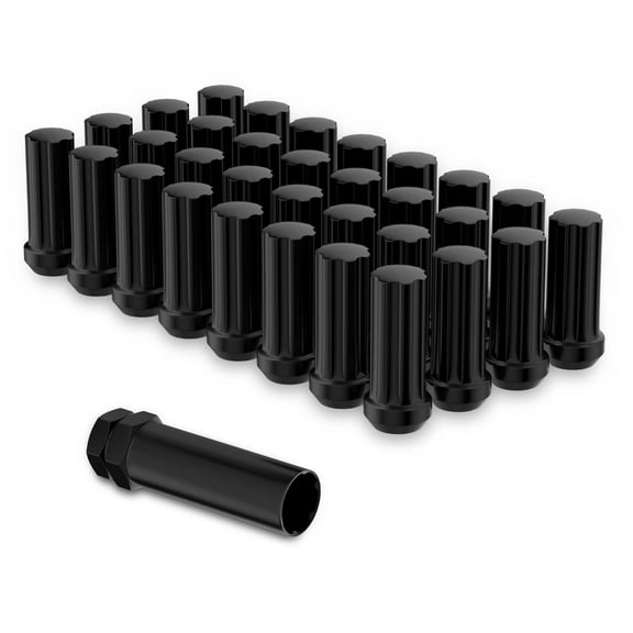 32PCS 9/16-18 Lug Nuts for 1994-2010 Ram 2500 3500, 2002-2010 Ram 1500, 1988-1998 F250 F350, Closed End Long Extended 7 Spline Black Lug Nuts 9/16x18 with Socket Key for 8 Lug Aftermarket Wheels