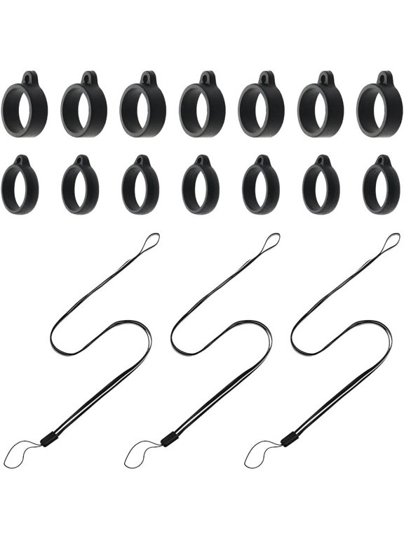 32PCS Black Anti-Lost Necklace Lanyard Set Including 16PCS Anti-Loss Pendant Strap String Holder with 16PCS Silicone Rubber Rings for Office Key Chains Outdoor Activities 168mm for DIY