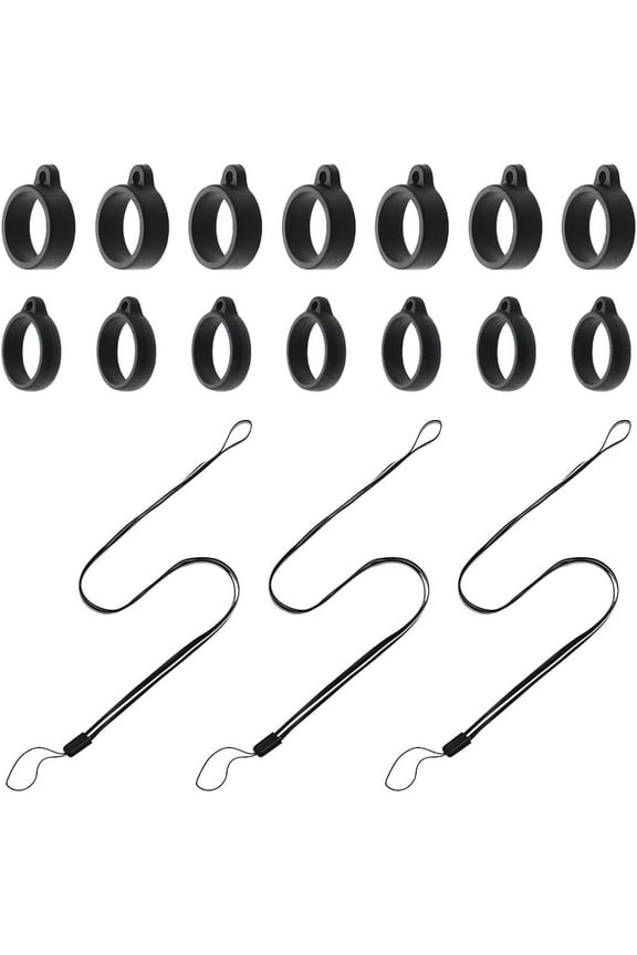 32PCS Black Anti-Lost Necklace Lanyard Set Including 16PCS Anti-Loss Pendant Strap String Holder with 16PCS Silicone Rubber Rings for Office Key Chains Outdoor Activities 168mm for DIY