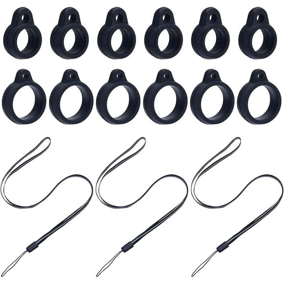 32PCS Black Necklace Lanyard Set Including 16PCS 8/13mm Inner Diameter Nonslip Rubber Rings Loop 16PCS Loss-proof Pendant Lanyard String Holder for Pens Protective Keychains