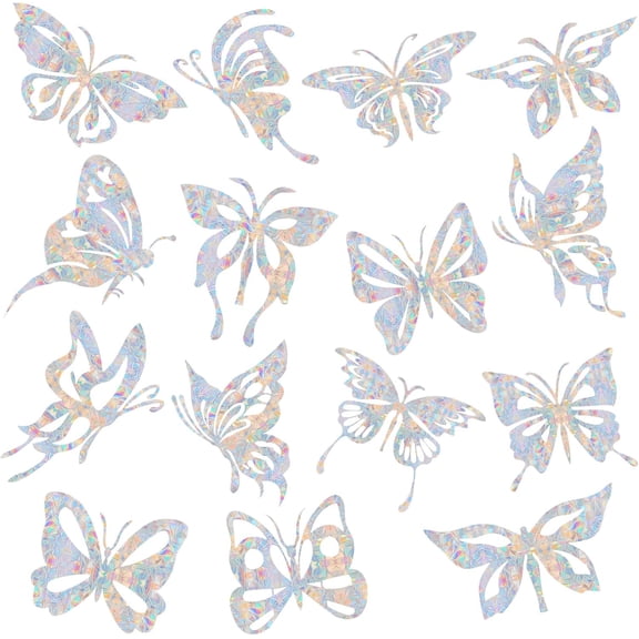 32PCS Butterfly Window Clings - Anti-Collision Decals to Save Birds from Window Collisions,Non Adhesive Prismatic Vinyl, Rainbow Stickers