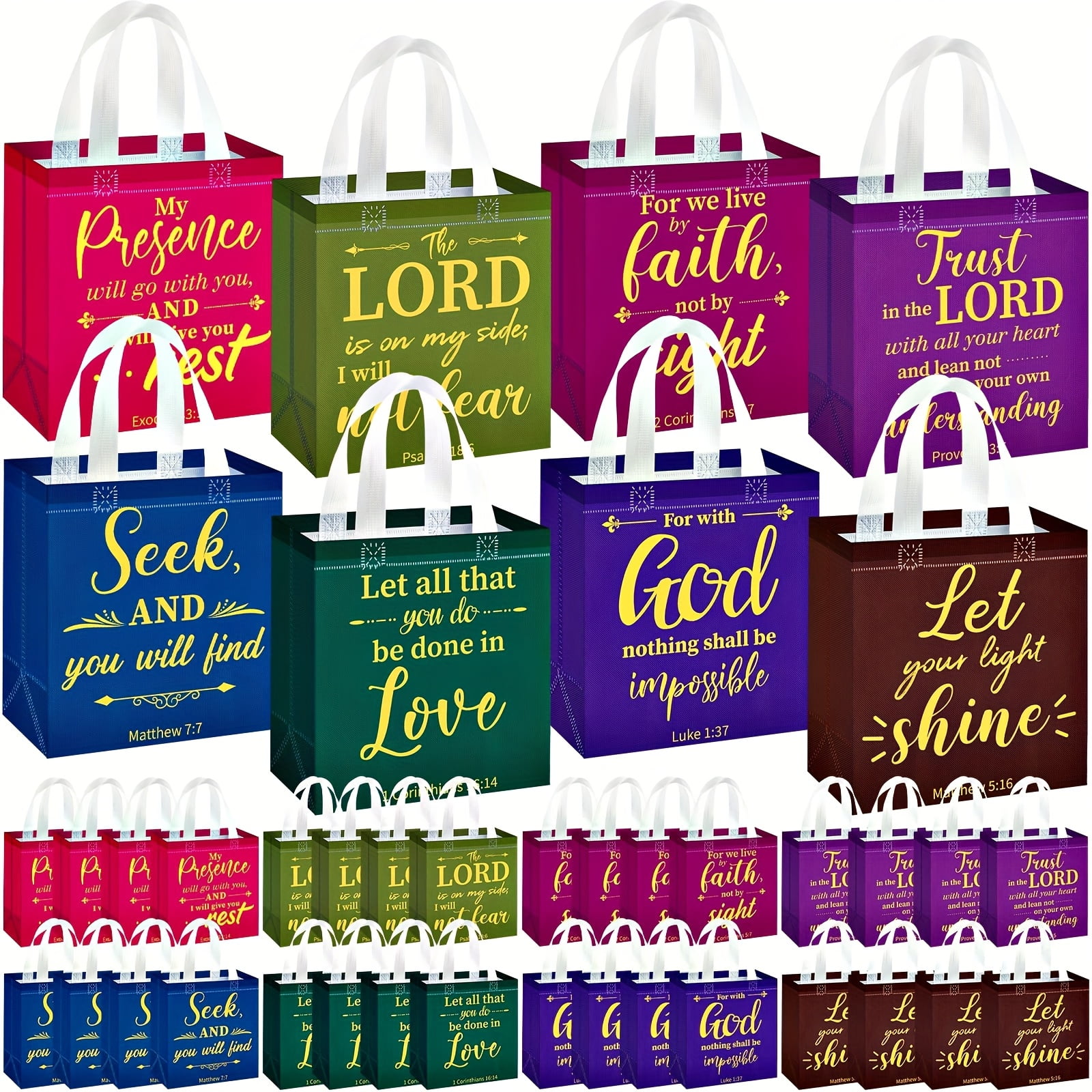 32PCS Christian Gift Bags, Reusable Non Woven Bible Bags With Handles, Baptism Gift Bag, Religious Gift Bags Bulk, Fabric Tote For Church Favors, Party Bags for Women First Communion Present Wrapping
