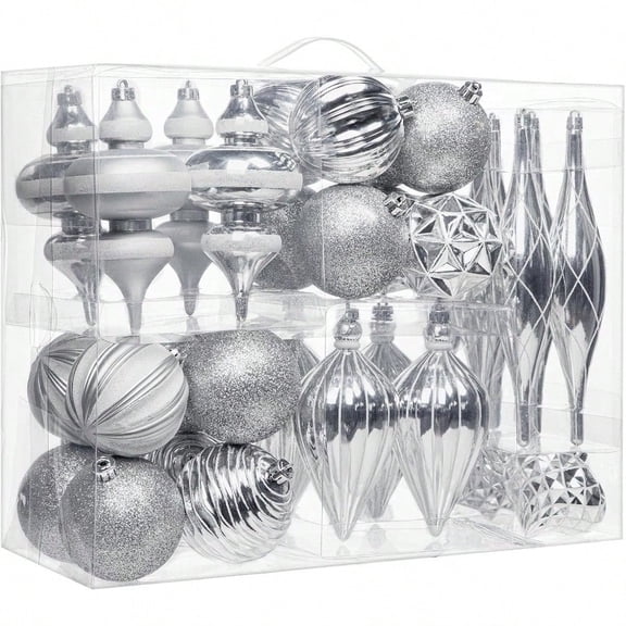 32PCS Christmas Ball Ornaments Set Large Shatterproof Plastic Decorative Baubles With HandHelp Gift Boxes For Xmas Tree Wedding Party Holiday Silver