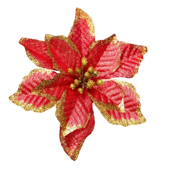 32PCS Christmas Poinsettia Flowers, Artificial Flowers Glitter Poinsettia Christmas Tree Ornaments for Christmas Decorations (Red)