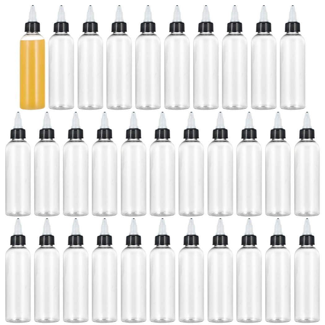 32PCS Clear Dispensing Bottles, 4oz Plastic Squeeze Bottles with Twist Top Caps Round Squeeze Bottles Empty Squirt Bottles for Oils Inks Liquids Crafts Kitchen