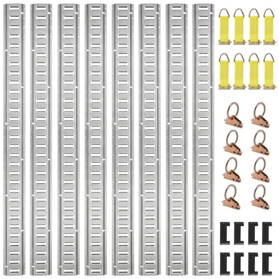 32PCS E Track Tie-Down Rail Kit, 8-Pack 5ft Steel Rails with D-Rings & O-Rings, 1500 lbs Load Capacity for Trailer Cargo