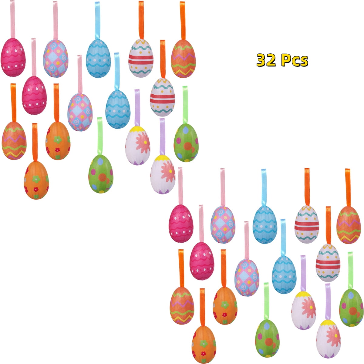 32PCS Easter Decorations Eggs Hanging Ornaments Colorful Paper Mache Eggs for Crafts Handmade