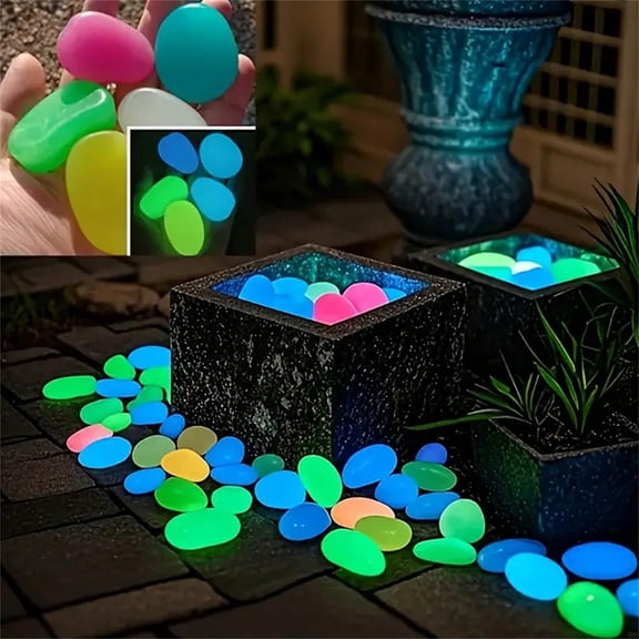 32PCS Extra Large Illuminated Pebbles 1.8" Glow in the Dark Stones, Garden Decorative Fish Tank Night Light Rocks for Home Outdoor