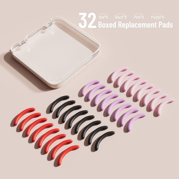 32PCS Eyelash Curler Refills with a Square-Case, Colorful Eyelash Curler Pads, Compatible with Universal Lash Curler, Soft and Elastic to Curl Your Lashes