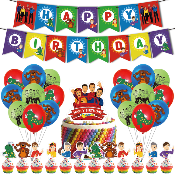 32PCS For The Wiggles Birthday Party Decorations,18 Balloons,With 1 Happy Birthday Banner Garland,13 Cupcake Toppers for Decorative Supplies Set