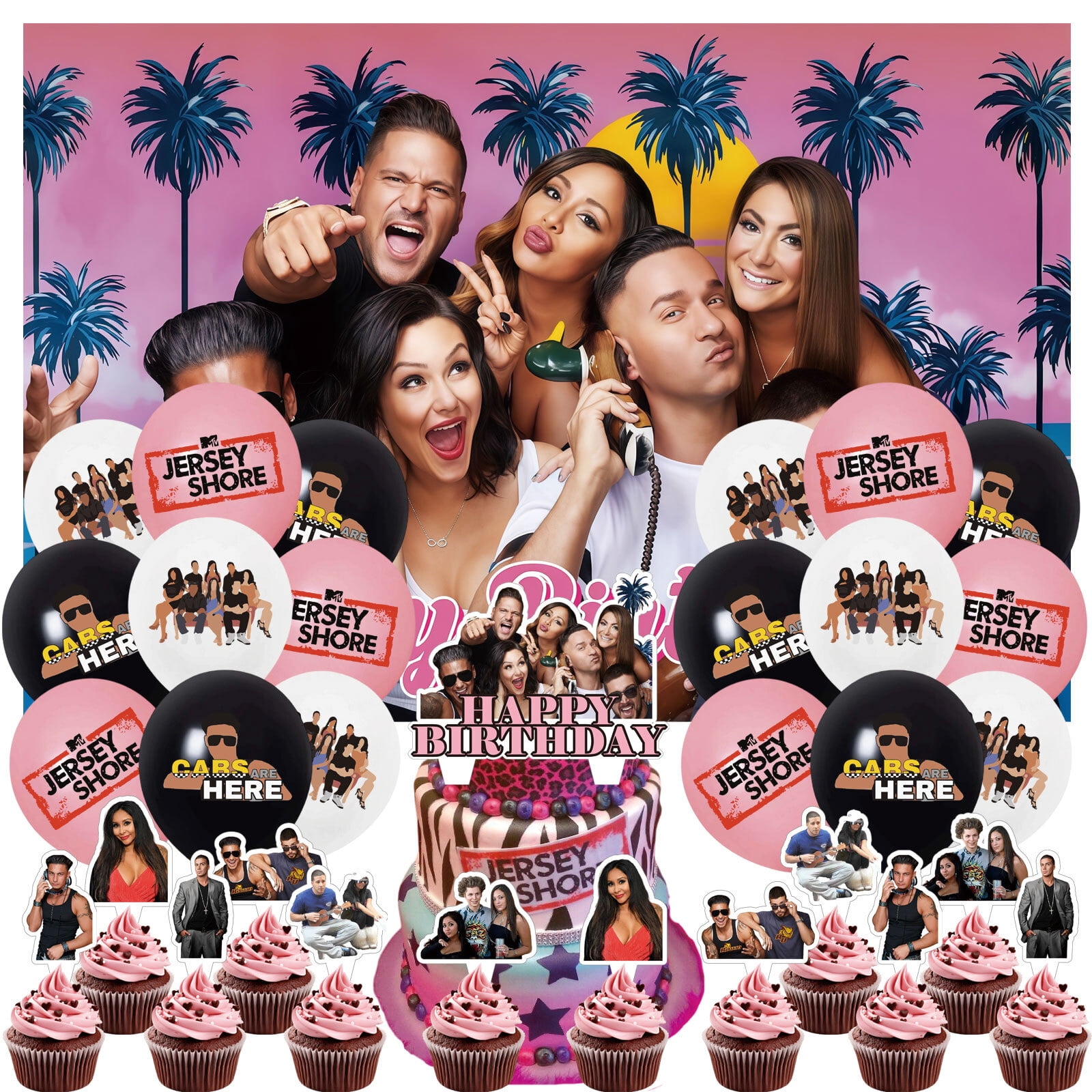 32PCS For Jersey Shore Theme Party Decorations,With 13 Cupcake Toppers