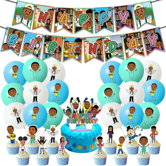 32PCS For Jools TV Theme Birthday Party Decorations Set with 18 Balloons,Cake Topper,1 Happy Birthday Banner Garland,12 Cupcake Toppers,All-in-One Children's Celebration Kit