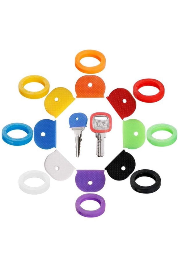32PCS Key Caps Covers Tags, Key Cap Key Ring Combination Key Identifier Label ID Perfect Coding System to Identify Your Key in 2 Different Style 8 Assorted Colors