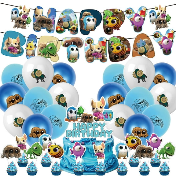 32PCS For Lucas the Spider Theme Birthday Party Decorations Set with 1 Happy Birthday Banner Garland,1 Cake Topper,18 Balloons,12 Cupcake Toppers,All-in-One Celebration Kit