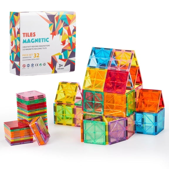 32PCS Magnetic Tiles Rainbow Builder Set STEM Construction Kit