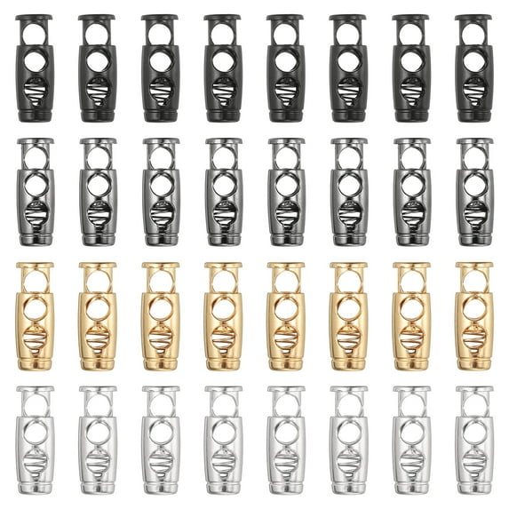 32PCS Metal Cord Locks for Drawstrings, Spring Cord Lock Toggles Stopper Clamp 2 Holes Adjustable Slider End Fastener for Paracord Outdoor Bag Shoes Backpack, 4 Color