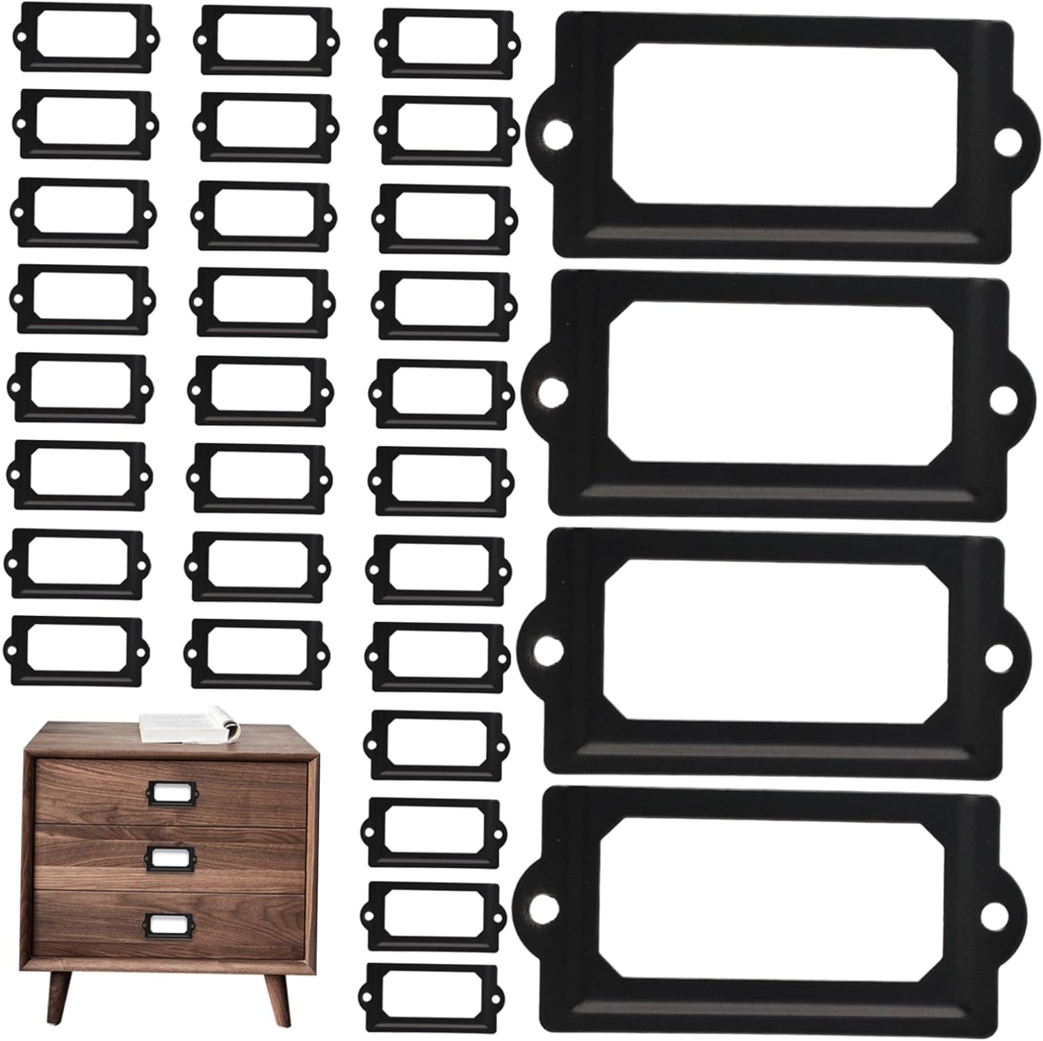 32PCS Metal Label Holders, 70×33mm Black Drawer & Shelf Label Frames ...