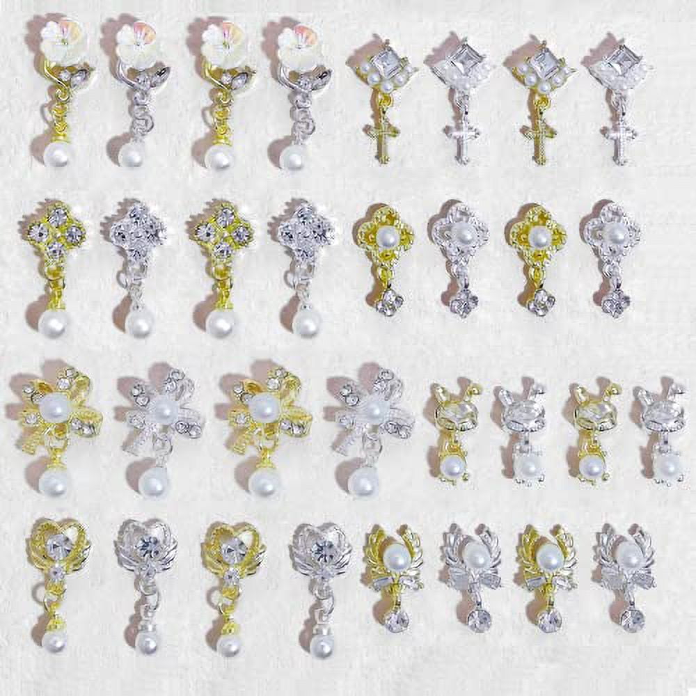 32PCS Nail Jewelry Rhinestones Luxury Pearl Crystal Gems, HOINCO 3D