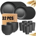 thumbnail image 1 of Michnild Dinnerware Sets Minimalist Wheat Straw Unbreakable Dishwasher Safe 32PCS Service for 8,Black, 1 of 9