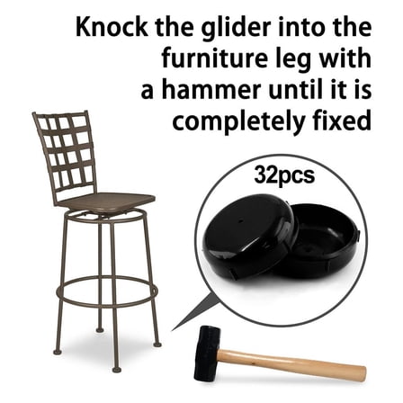 32PK 1-1/2'' Wrought Iron Outdoor Patio Furniture Feet Cap Glides Chair Leg Floor （Black）