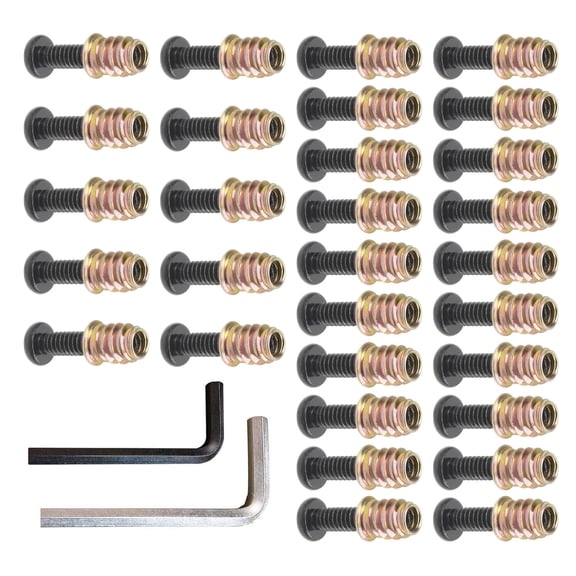 32Pcs 1/4-20 x 3/4" Furniture Screw Nut Threaded Inserts Fasteners for Furniture and DIYer Projects Secure Connector