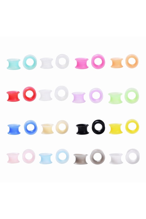 32Pcs 16 Colors Silicone Thin Ear Gauges Flesh Tunnels Plugs Ring Mixed Color 10mm Hole: 9.4mm 2pcs/color 1Box