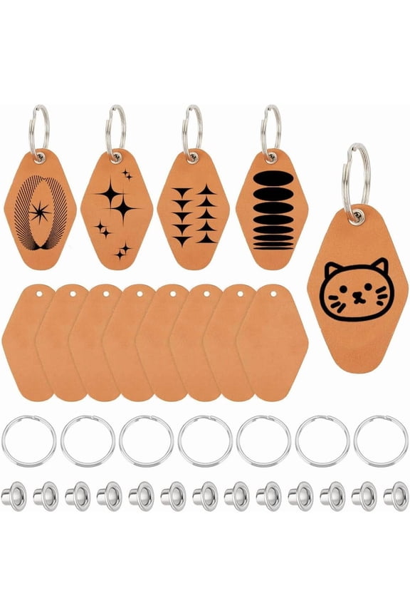 32Pcs/16 Sets Genuine Leather Keychain Kit Leather Key Fob Kit Blank Leather Keychain Kits Rhombus Leather Tags with Keyrings Rivets for Laser Engraving Keychain Making DIY Crafts for diy
