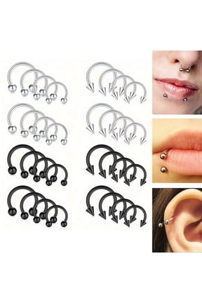 32Pcs 16G 4 Sizes Horseshoe Rings Surgical Steel Nose Septum Horseshoe Hoop Earring Eyebrow Earring Hoop Lip Horseshoe Piercing for Women Men, Black/Silver