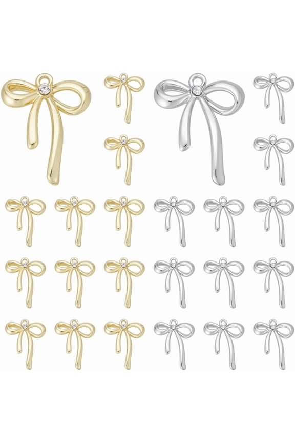 32Pcs 2 Colors Bowknot Charms Earring Charms Bowknot Pendants with Rhinestone Metal Charm Dangle Pendants Jewelry Charm