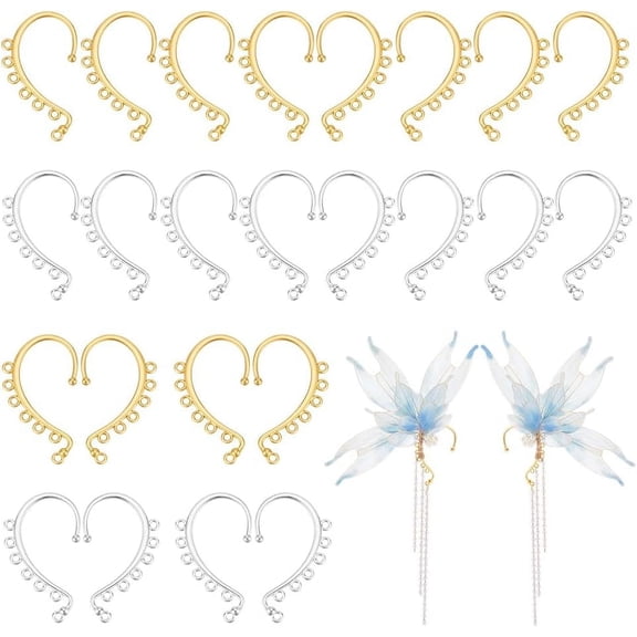 32Pcs 2 Colors DIY Ear Cuff Findings Dangling Ear Cuff Blanks Non Piercing Ear Wraps Metal Ear Cuff Earrings for Jewelry Making Dangle Earrings Crafts for DIY Silver