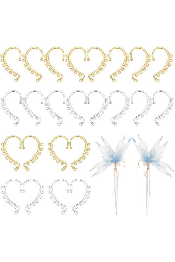 32Pcs 2 Colors DIY Ear Cuff Findings Dangling Ear Cuff Blanks Non Piercing Ear Wraps Metal Ear Cuff Earrings for Jewelry Making Dangle Earrings Crafts for DIY Silver