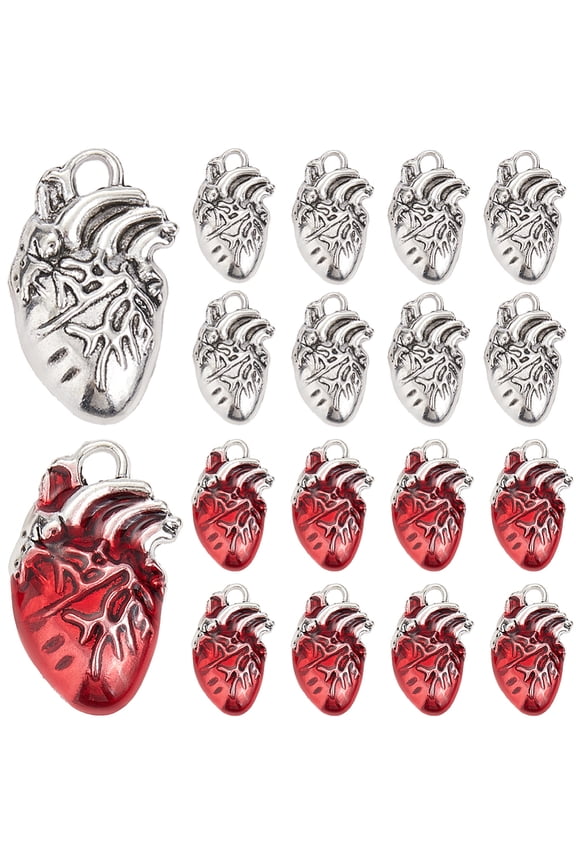 32Pcs 2 Colors Tibetan Style Alloy Pendants Heart Charms Silver 25x16x4mm Hole: 2.5mm 16pcs/color DIY
