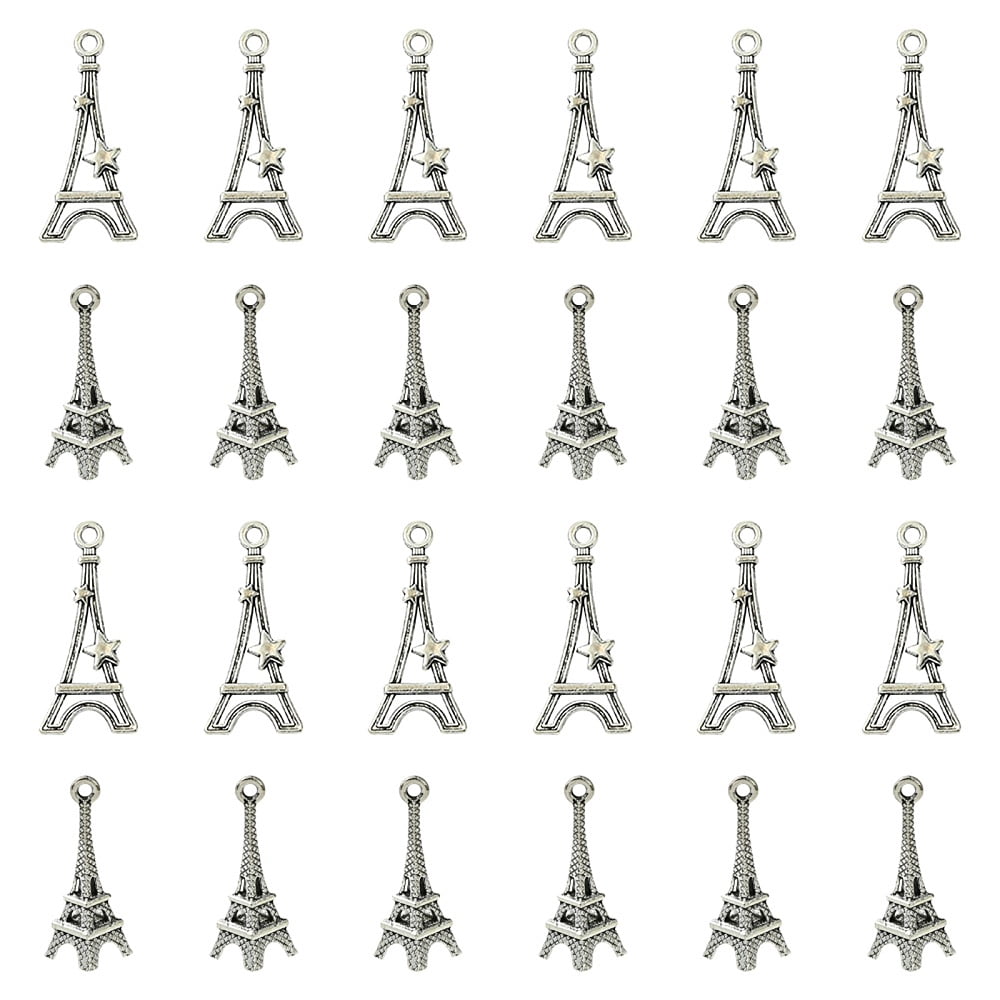 PandaHall 16Pcs Tibetan Style Turquoise Chandelier Charms - Antique Silver Filigree Links For Jewelry Making