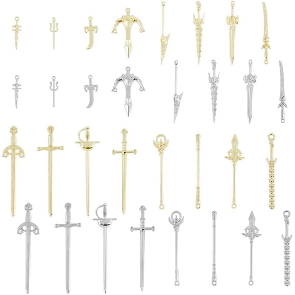 32Pcs 32 Style Swords Charms Bookmark Gothic Necklace Accessory Book Lovers Present for Jewelry Making Reading Crafting DIY for DIY
