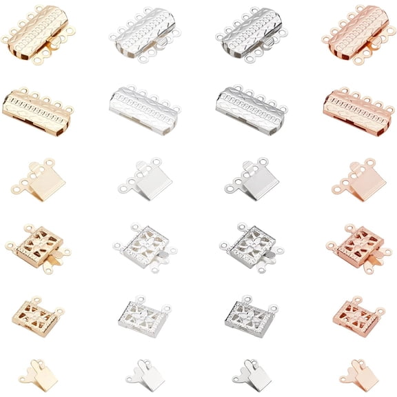 32Pcs 4 Colors 304 Stainless Steel Multi-Strand Box Clasps Rectangle with Flower Clasps Jewelry Connector Spacer Clasps for Earrings Bracelets Necklaces Jewelry DIY