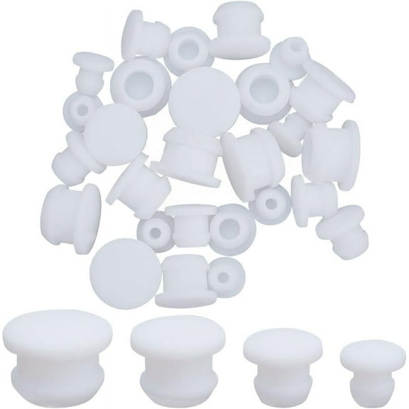32Pcs 4 Sizes Reusable Silicone Salt and Pepper Corks 0.2""to 0.43"" Salt Shaker Plugs Stoppers for Salt and Pepper Round Replacement Bottle Stopper End Cap for Home Kitchen Bottles White for diy