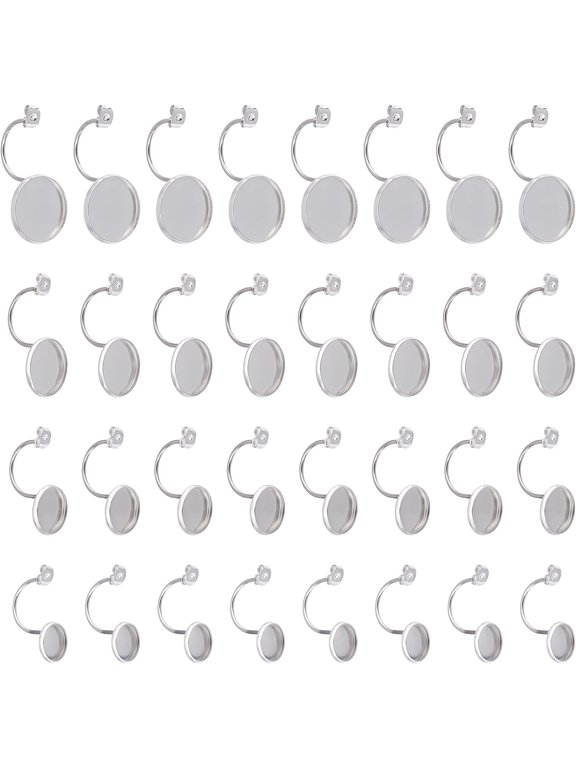32Pcs 4 Sizes Stainless Steel Ear Nuts Earring Back Flat Round Cabochon Settings Tray 10-16mm Replacement Safety Earring Accessories Ear Nut Stainless Steel Color Hole 0.8mm DIY