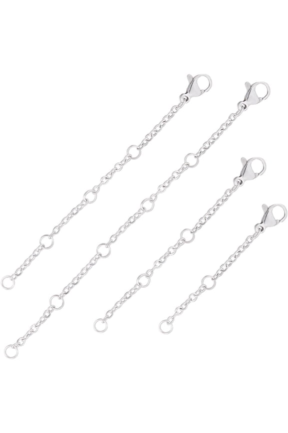 32Pcs 4 Style 304 Stainless Steel Cable Chain Extender End Chains with Lobster Claw Claps Stainless Steel Color 50~100mm 8pcs/style