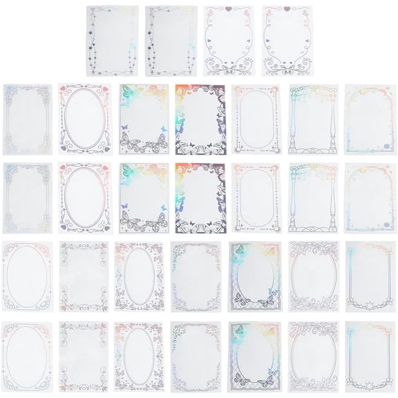 32Pcs 4 Styles PET Transparent Floral Frame Adhesive Decorative Stickers Laser Waterproof Decals for DIY Album Scrapbook Background Paper Diary Decoration White 142x93x0.1mm