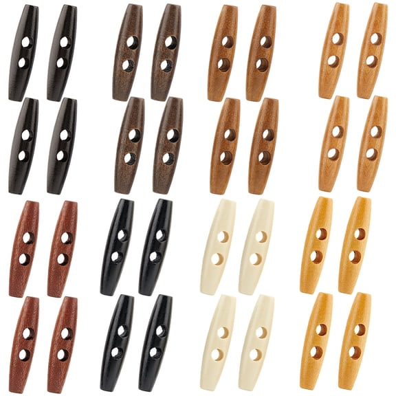 32Pcs 8 Colors 2-Hole Wood Buttons Oval Mixed Color 55x14.5mm Hole: 6.5mm 4pcs/color