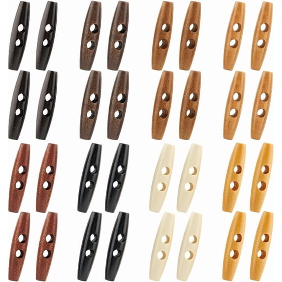 32Pcs 8 Colors 2-Hole Wood Buttons Oval Mixed Color 59x15mm Hole: 7.5mm 4pcs/color