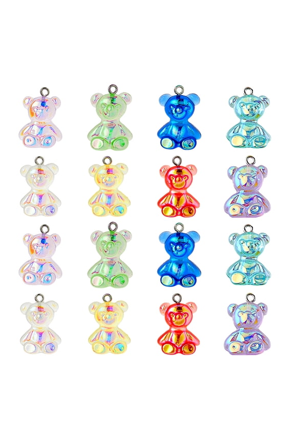 32Pcs 8 Colors 3D Resin Gummy Bear Charms Colorful Candy Bear Charms Pendants Transparent Resin Charm Jewelry Making Finding Accessory