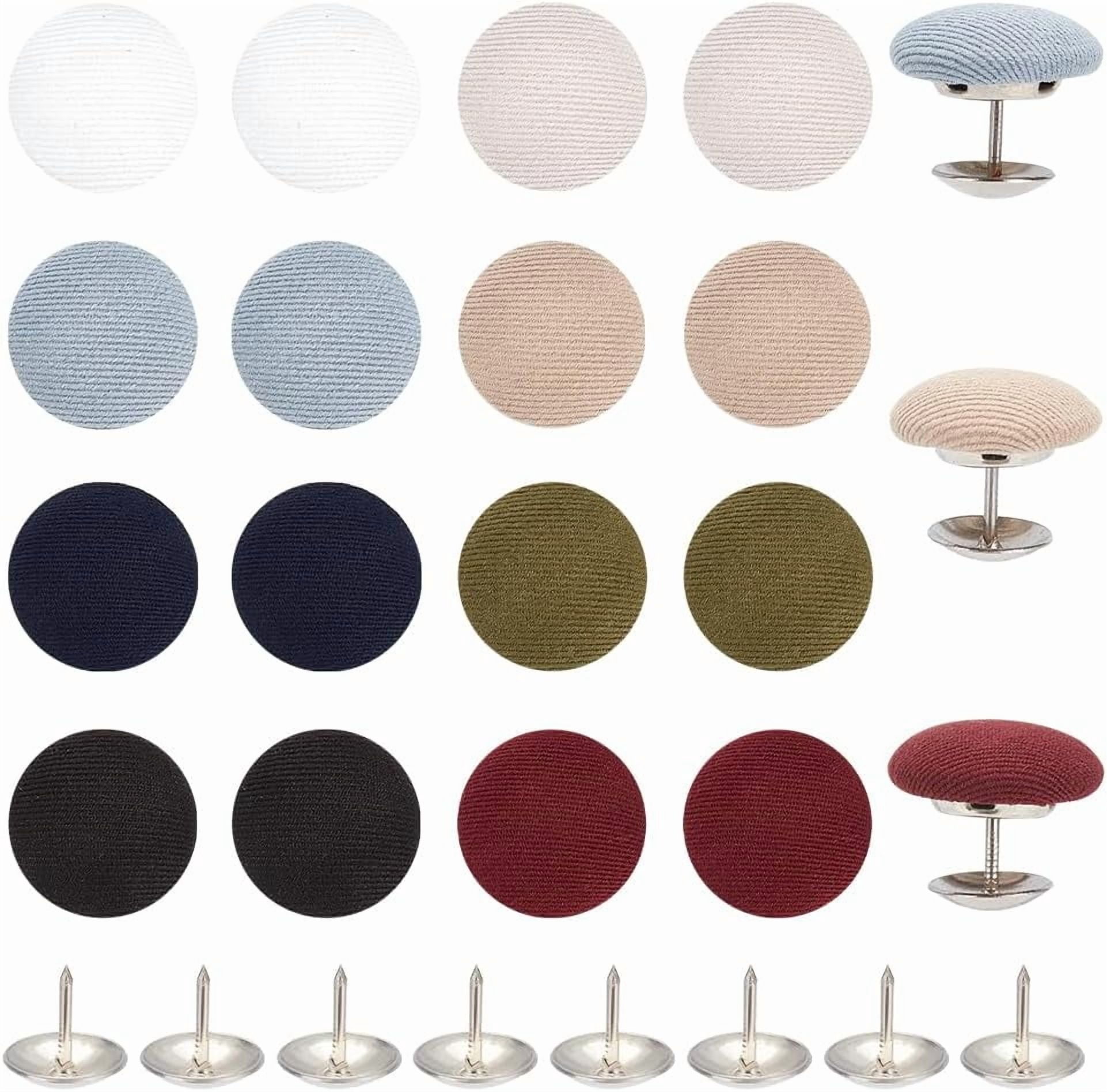 32Pcs 8 Colors Cloth Covered with Metal Shank Round Buttons 17mm/0 ...