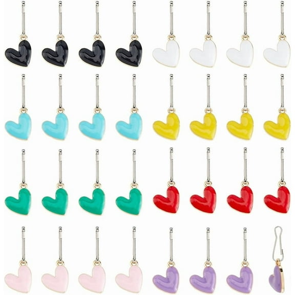 32Pcs 8 Colors Heart Zipper Pull Charms Zipper Pull Replacement Alloy Enamel Love Zippers Charm Metal Tab Mend Fixer Heart Dangle Charms for DIY Sewing Dress Backpacks Purses Handbags colorful DIY