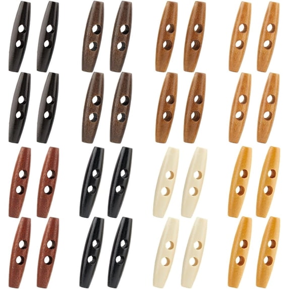 32Pcs 8 Colors Oval Wooden Buttons 59x15mm 2 Holes Horn Toggle Shape Button Big Colorful Olive Wood Sweater Coats Sewing Accessories for Jacket Clothing DIY Art Craft Projects
