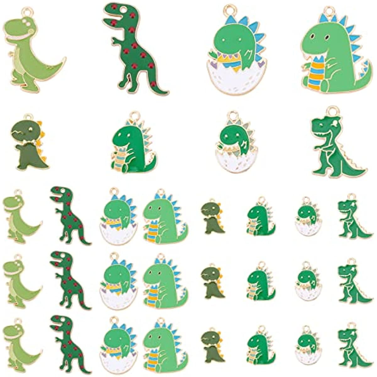 32Pcs 8 Style Enamel Dinosaur Charms Alloy Pendant Green Cartoon