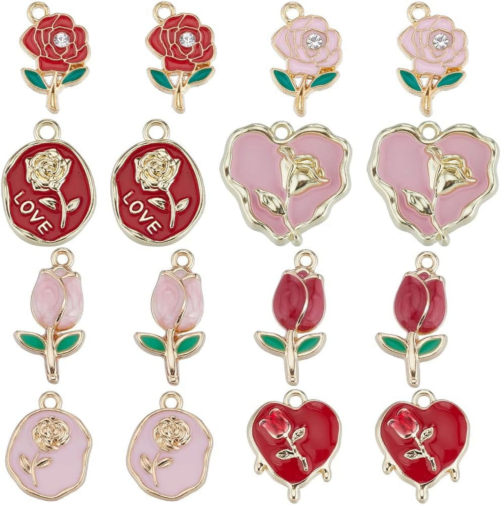 32Pcs 8 Style Rack Plating Alloy Enamel Pendants Melting Heart/Oval ...