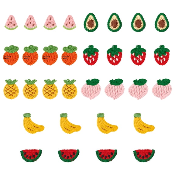 32Pcs 8 Style Wool & Polyester Fruit Cabochons Pinapple & Avocado & Watermelon for Hair Accessories Making Mixed Color 20~40x25~50mm 4Pcs/style